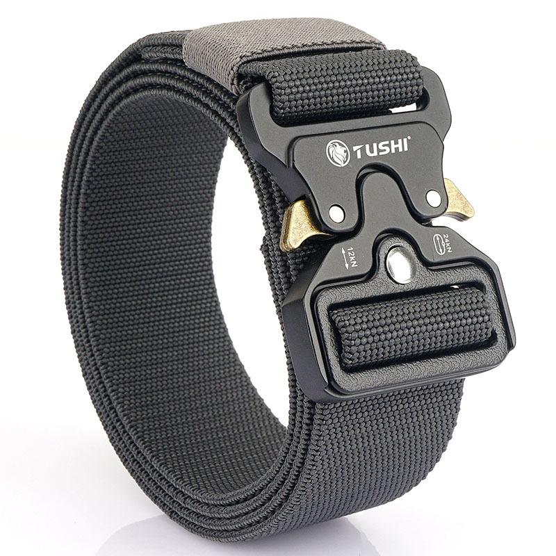 

Aluminum alloy buckle, tactical nylon elastic elastic belt, commuter outdoor training tooling men s belt 125cm темно-сірий