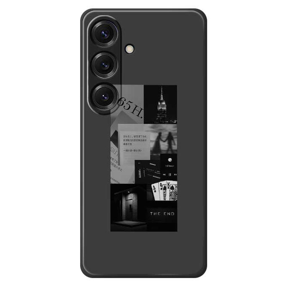 

For Samsung Galaxy S25 Case Stitching Photos Pattern Printing Straight Edge TPU Phone Back Cover Black