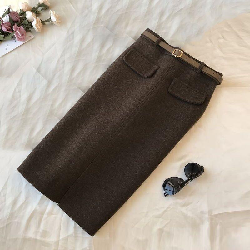 

2025 Women s Woolen Mid-Length Winter Skirt with Stylish Slit for Pear-Shaped Figures S (Recommended 80-95 jin)