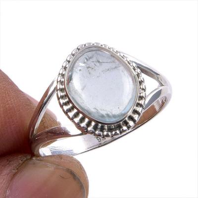 Natural Aquamarine Gemstone 925 Solid Sterling Silver Jewelry Ring Size 9.5 N2U49