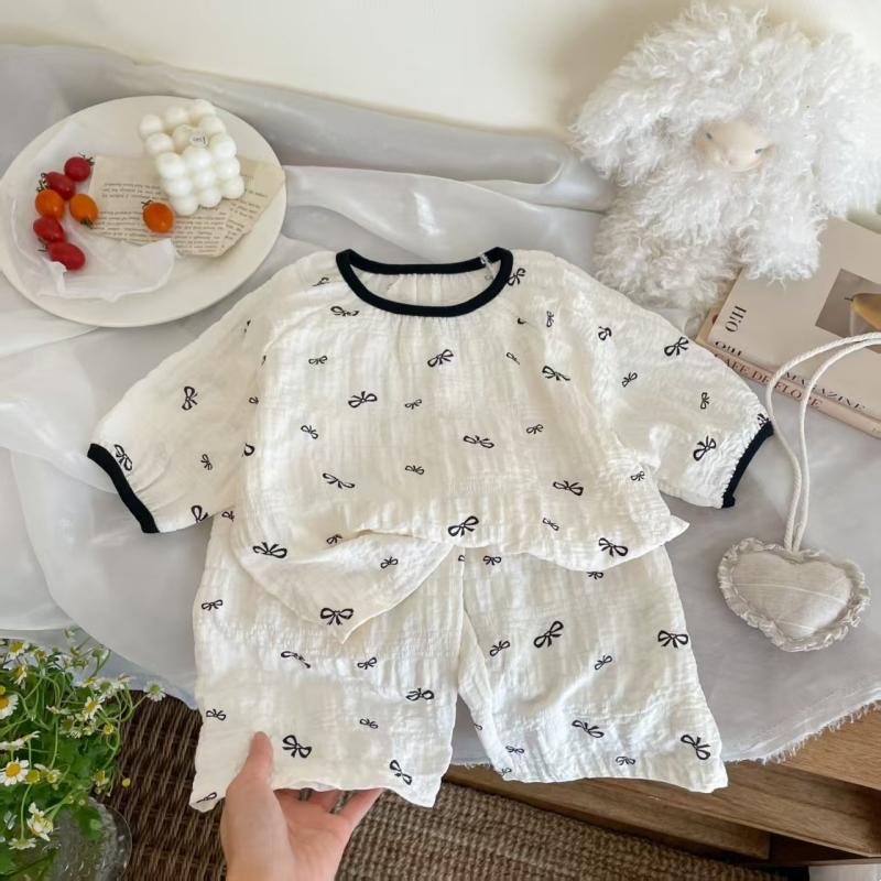 2pcs/set Children's Pure Cotton Shirt Pant Set Girls Boys Comfortable Sweet Versatile Three-quarter Sleeve Tops + Trousers Home Clothes Sleepwear Set