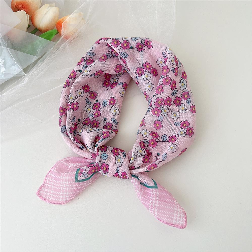 Eșarfă pătrată mică din bumbac și in Eșarfă din mătase Primăvară și toamnă pentru femei Stil nou artistic și versatilă la modă Esarfă cu bentiță cu temperament