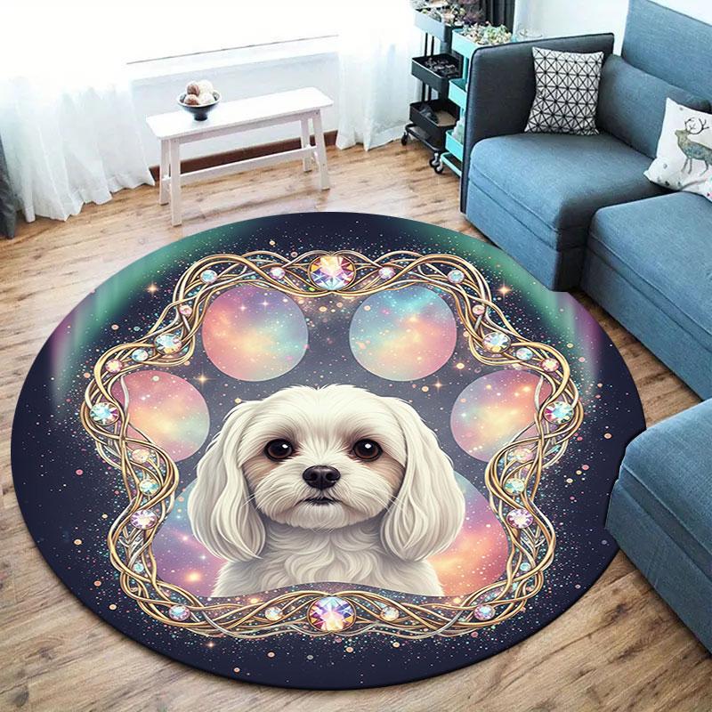 Dogpaws Round Area Rug,Carpet Rug for Living Room Bedroom Sofa Playroom Decor,Non slip Floor Mat