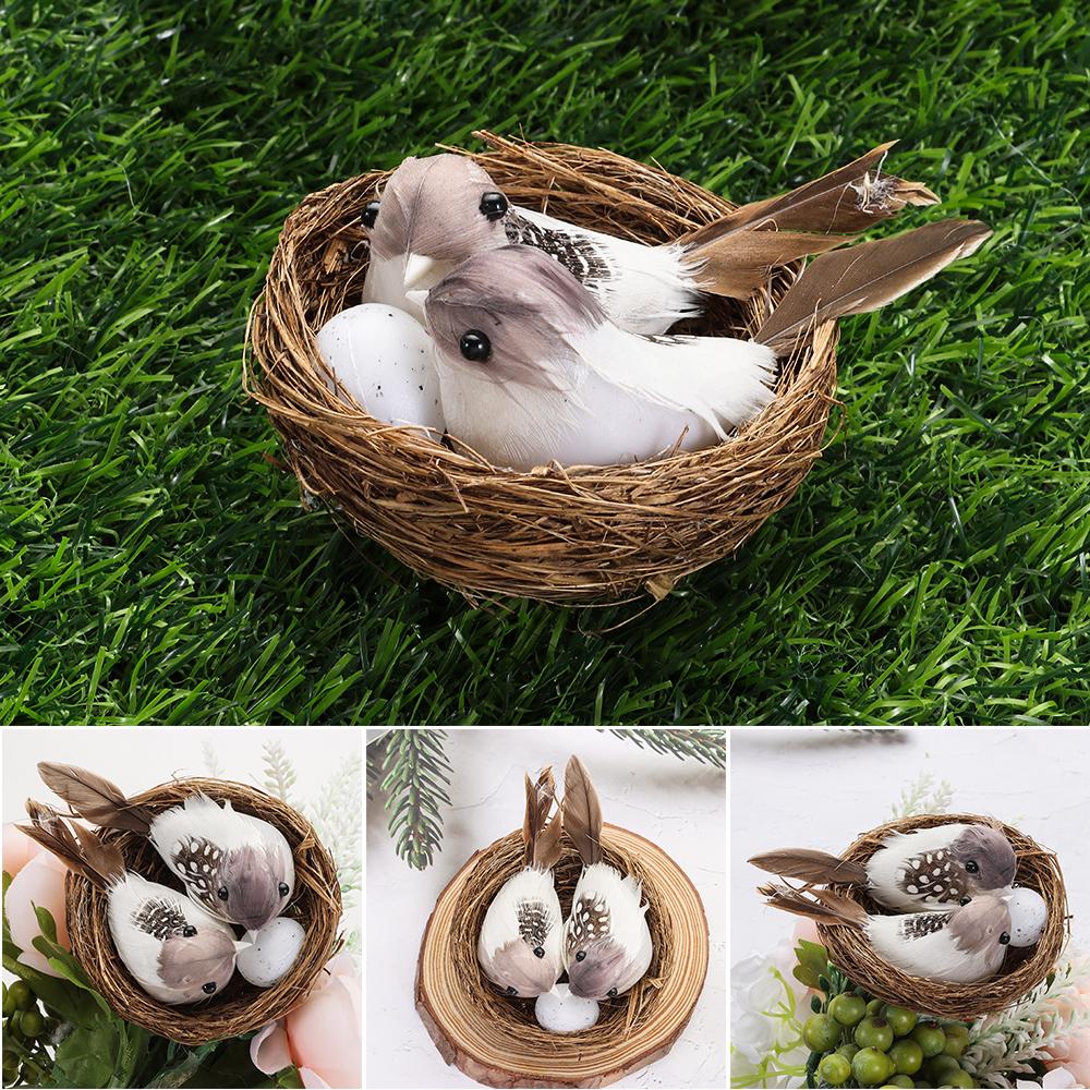 Decor Handmade Craft Nature Vine Realistic Feathered Artificial Craft Birds Birds Egg Bird Nest