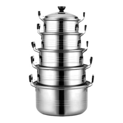 5pcs with Lid American Stock Pots Stainless Steel Deepen Soup Pot Stock Pot Set  Stew Chicken