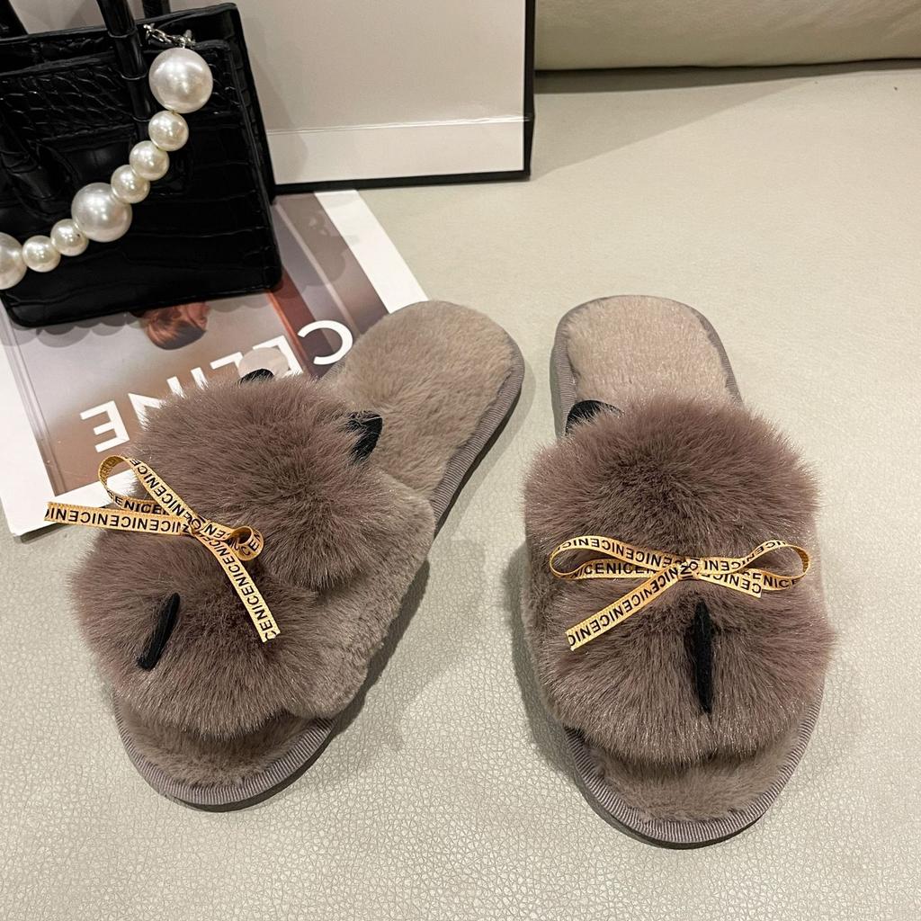 Amazon große Größe flauschige Hausschuhe Zuhause Indoor flache Sohle warm Ein-Wort-Hausschuhe Baumwollhausschuhe Schuhe