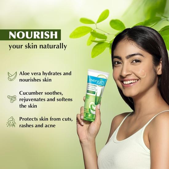 Everyuth Naturals Nourishing Aloe Vera & Cucumber Gel| Protects from Acne, Cuts & Rashes|Refreshing & Soothing Care|Sensitive Skin - 150 g