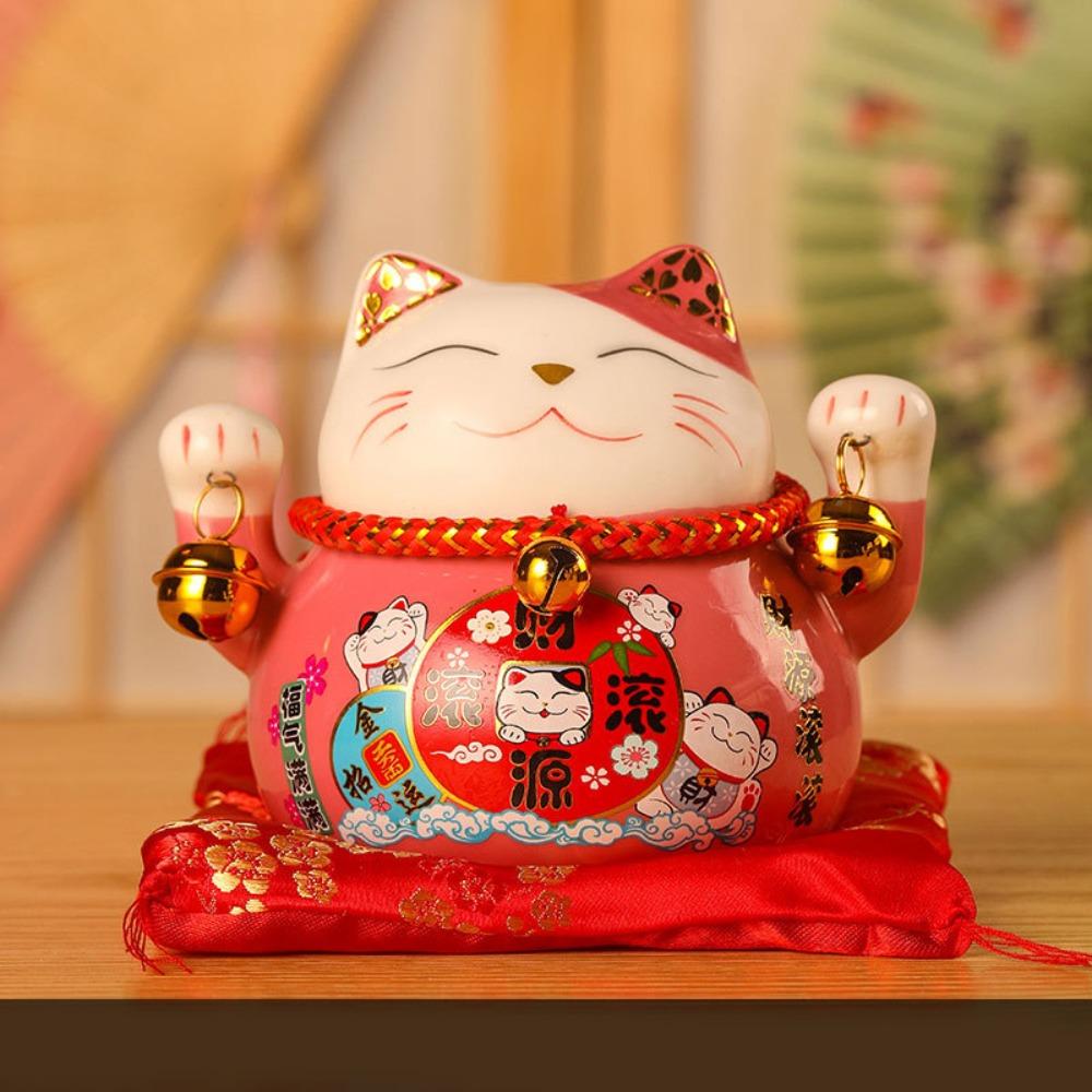Cute 4.5 inch Lucky Cat Home Decorations Handmade Ceramic Small Piggy Bank Portable Fortune Cat Statue Home Store