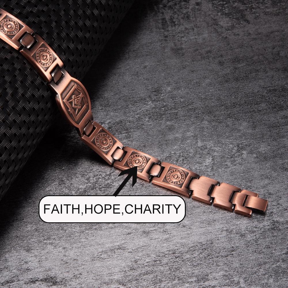 Copper Magnetic Masonic Bracelet Ikuinen 12mm Wristband Magnetic Men Bracelet Arthritis Vintage Ethnic Tribal Eye Health Energy Bracelet
