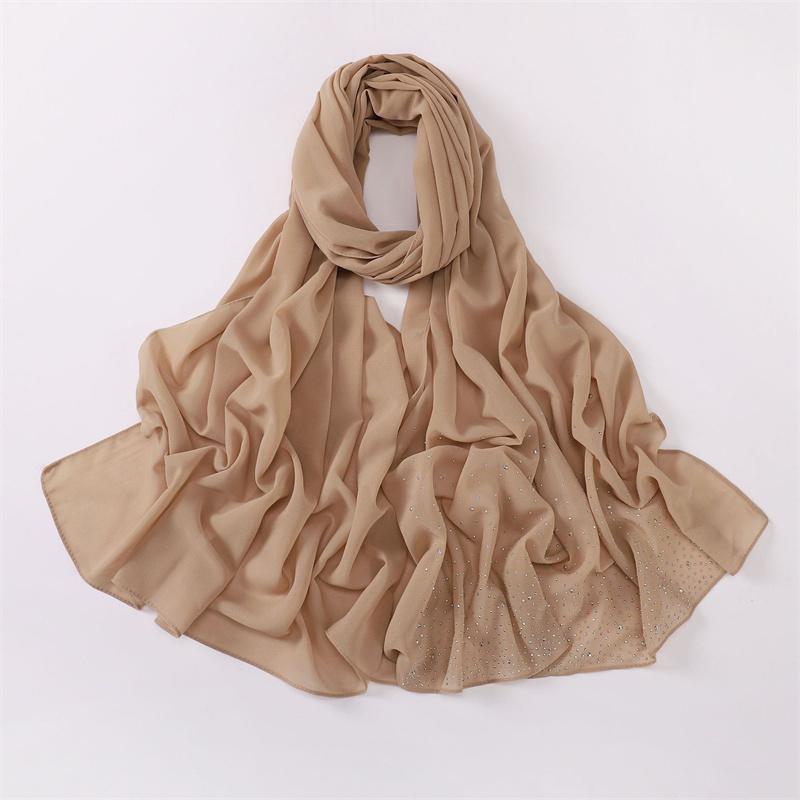 Plain Rhinestone Diamond Bubble Chiffon Hijab Shawls High Quality Bling Bling Wrap Beach Bufandas Ramadan Islamic Muslim Sjaal