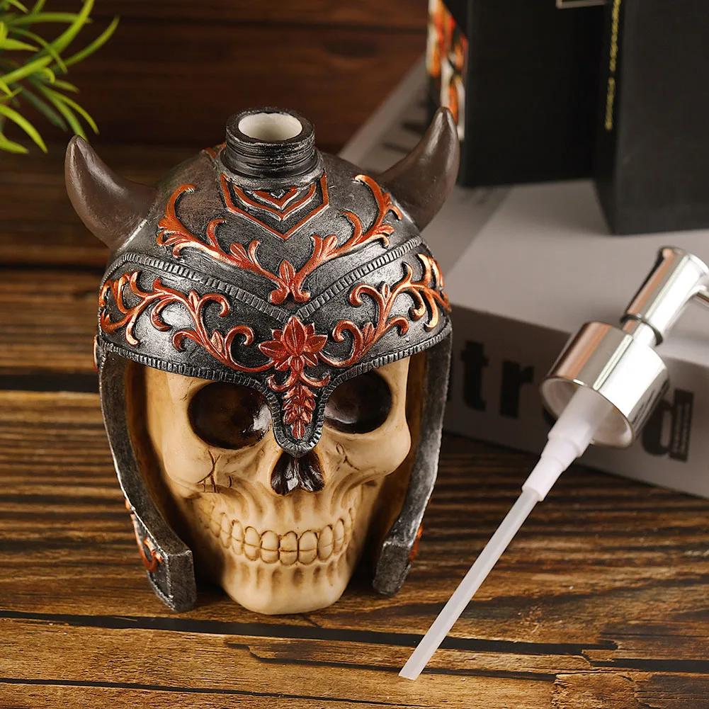 Creative Skull dávkovač tekutého mýdla Láhev Vintage Resin Socha dezinfekčního prostředku na ruce Náplň s pumpičkou Láhve Lotion Šampon Nádoba