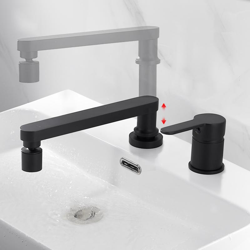 Brass Adjustable Rotating Bathroom Basin Faucet Black/Chrome Widespread Double Hole Single Handle Sink Kitchen Tap Hot and Cold