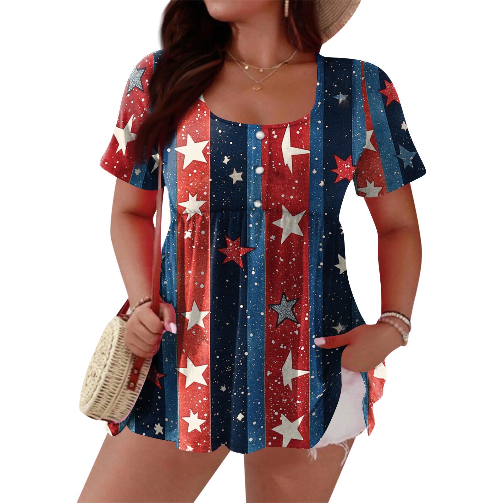 

Women’s Short Sleeve Patchwork Print Blouse Loose Fit Button Front Round Neck Casual Summer Top for Daily Wear XL винний