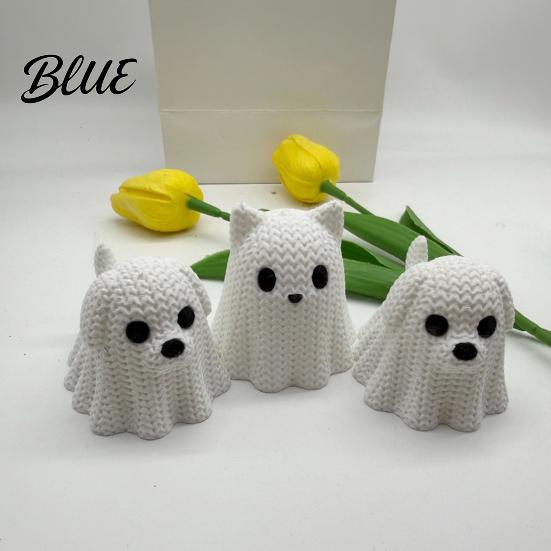 Stable Halloween Figurine 3D Printed Ghost Dog/Cat Ornaments Knitted Texture Animal Figure Decorations