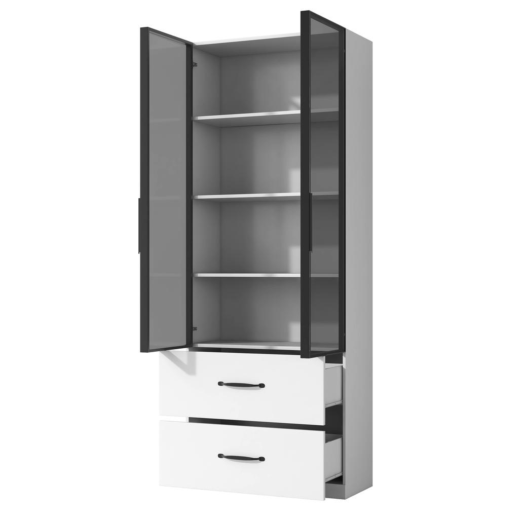 LED Display Cabinet 60×40×160 cm with Drawers, Aluminum Frame, Tempered Glass Doors and Soft-Closing Hinges, Multicolor LED