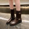Winter New Round Toe Double Buckle Elegant Mid Length Boots Fashionable Sexy Comfortable Zipper Casual Boots For Women