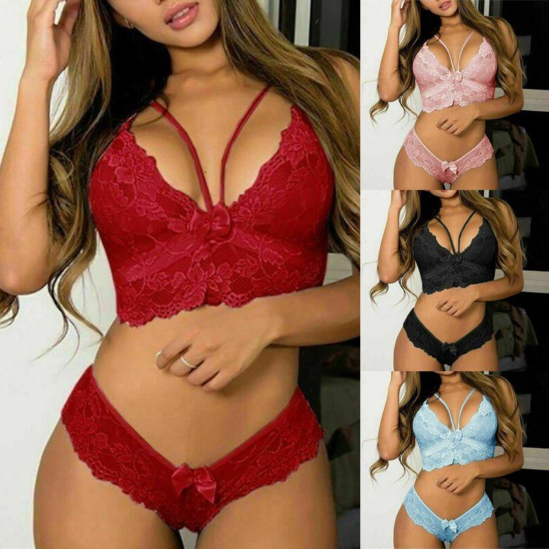 Women's Ultra Smooth Sexy Lace Lingerie Push Up Bra And Thong Set For Nightwear