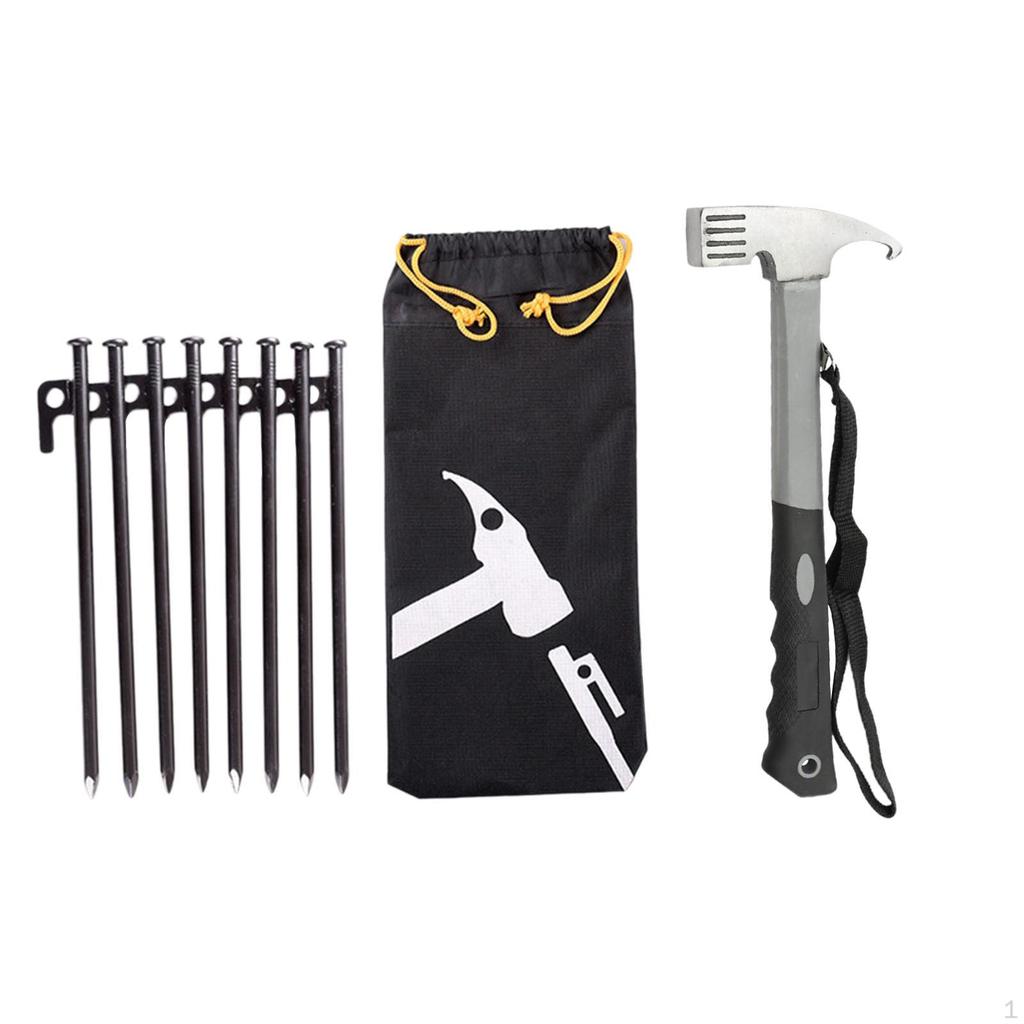 8Pcs Tent Stakes and Camp Hammer Camping Spikes Pegs Heavy Duty for Picnic Backpacking