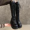 Fashion Wedge-Heeled Mid-Tube Boots Ladies Gothic Style Thick-Soled Motorcycle Knight Boots Slim High Platform Cowboy Boots