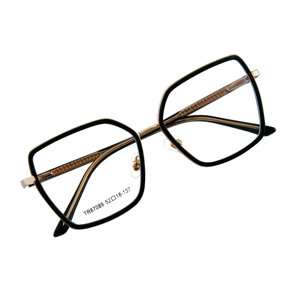 87089 Tr90 Anti-Blue Glasses Square Frame Glasses Frame Metal Spring Foot Full Frame Glasses Flat Glasses