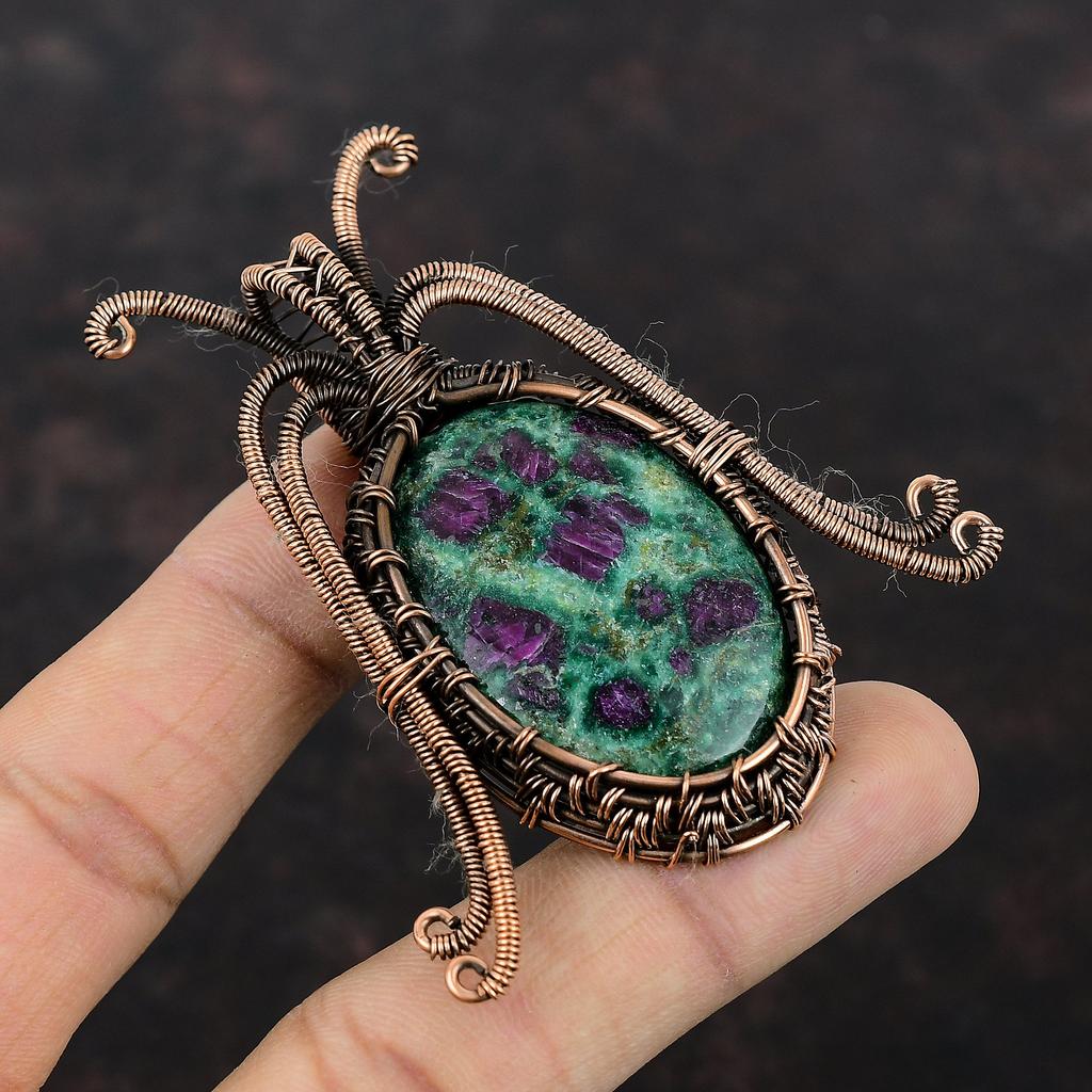 Ruby Fuchsite Pendant Copper Wire Wrapped Pendant Handmade Copper Jewelry Original Gemstone Pendant Wire Wrap Ruby Fuchsite Jewelry For Gift