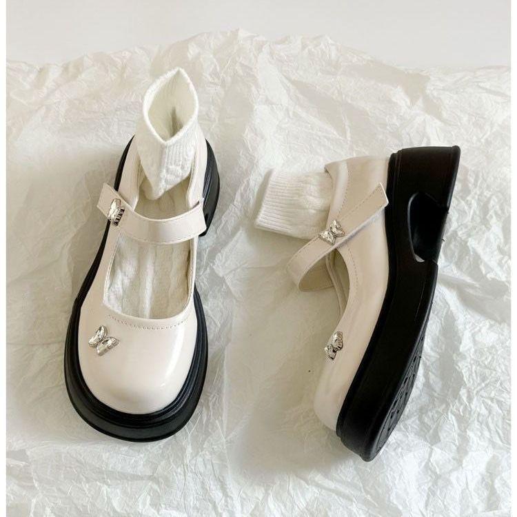 2025 new summer popular small leather shoes temperament casual rhinestone butterfly out Lolita Mary Jane single shoes