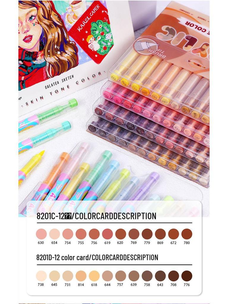 Guangna 8201 Acrylic Marker Set: 24 Skin Tone & Macaron Colors for Art Painting