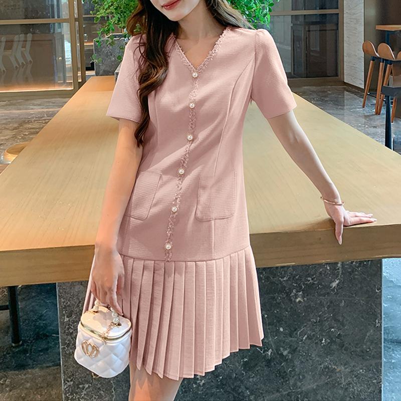 

ZANZEA Женское летнее повседневное платье с V-образным вырезом, однотонное, с коротким рукавом S розовый