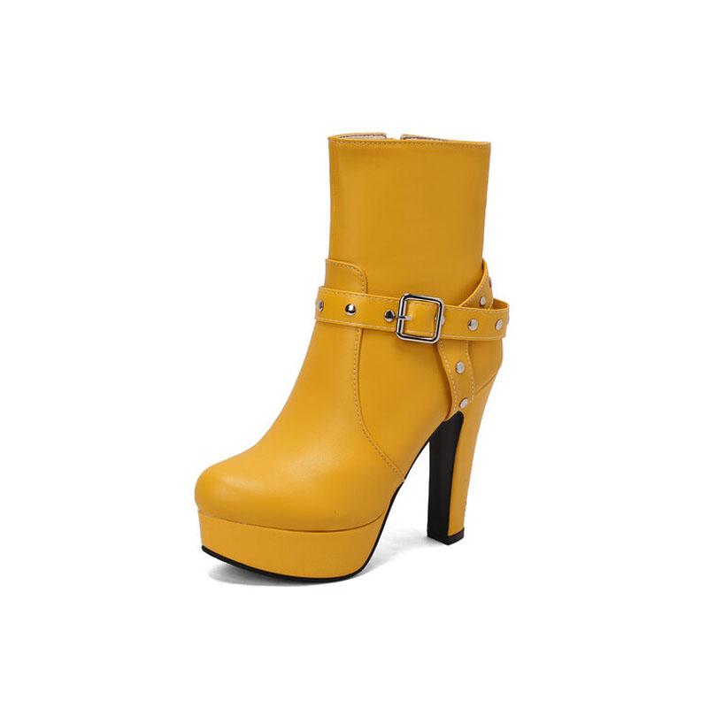 Belt Buckle Platform Boots Women High Heels Ankle Boots Autumn Winter Big Size 42 43 Women's Boots Pumps Ladies Shoes WSH4983