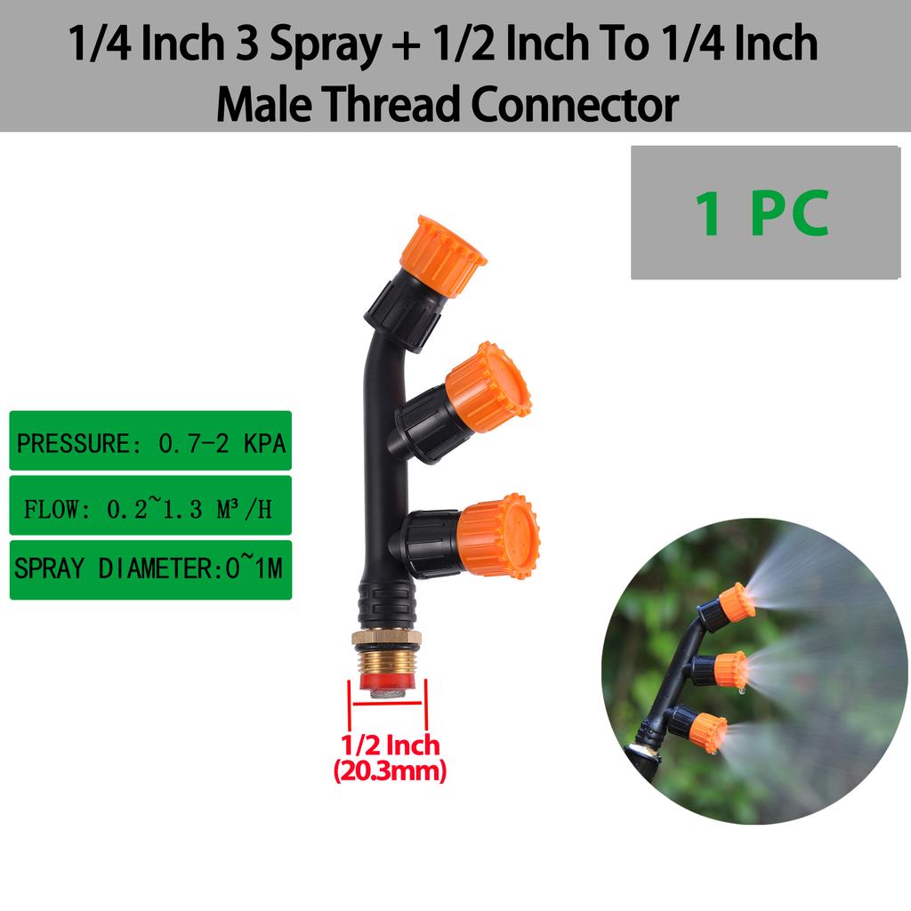 1/2"1/4" Garden High Pressure Atomizing Adjustable Nozzle with Threaded Single/Dual/Triple Nozzle Irrigation Pesticide Sprinkler