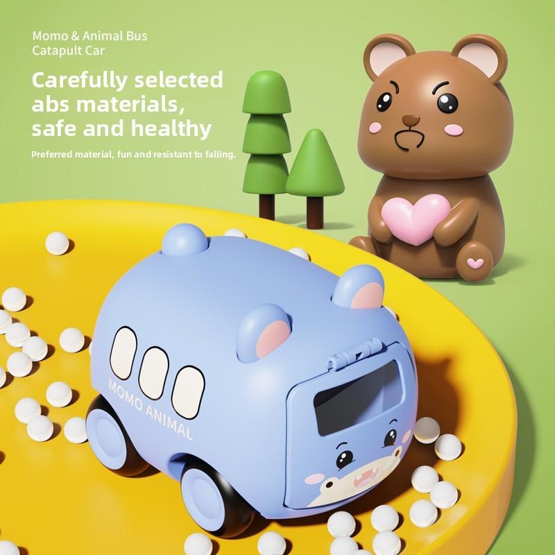 Cute Cartoon Tiger Bear Rabbit Design Inertia Catapult Bus Toys Children