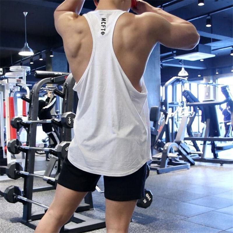 Muscleguys Fitnessstudio Tanktops Herren Bodybuilding Ärmelloses Shirt Sommer Netz Schnelltrocknend Atmungsaktiv Y-Rücken Muskel Westen Fitness Sport T-Shirts