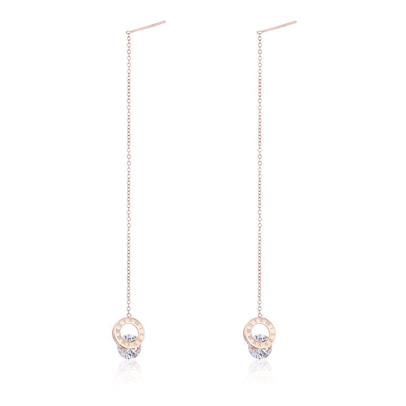 Elegante runde römische Ziffern Zirkon Ohrringe für Frauen Lange Quasten Kette Edelstahl Ohrlinie Schmuck Accessoires Geschenk