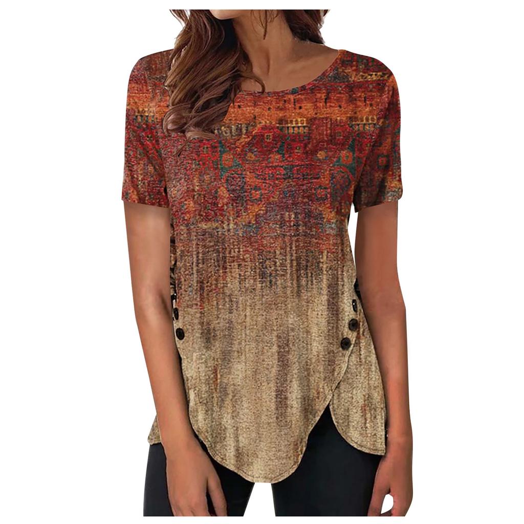 Damen Kurzarm-Tunika, lockere Oberteile, lässig, Plus-Size-Oberteile, plissierte Tunika, Knopfleiste, lässige Sommer-T-Shirts, Damen-Oberteile, elegante Hemden