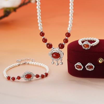Original Red Agate Ruyi Lock Tassel Necklace Hongyun Jewelry Set