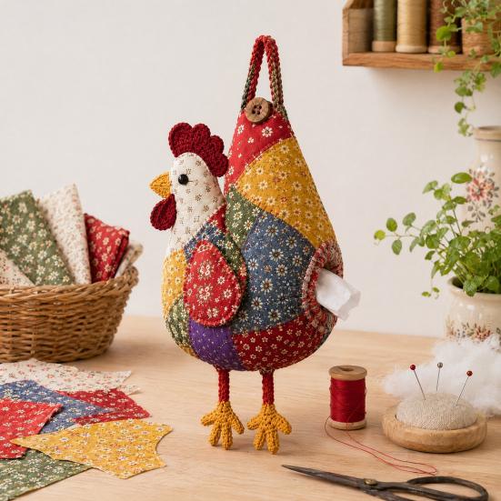 DIY Patchwork Tissue Box Cover Kit, Farm Animal Shape, Beginner-Friendly Sewing Material Set, Tissue Holder for Beginners Home Decor
