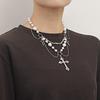 Niche Design Double-layer Bright Pearl Fringed Cross Star Cross Necklace Female Versatile