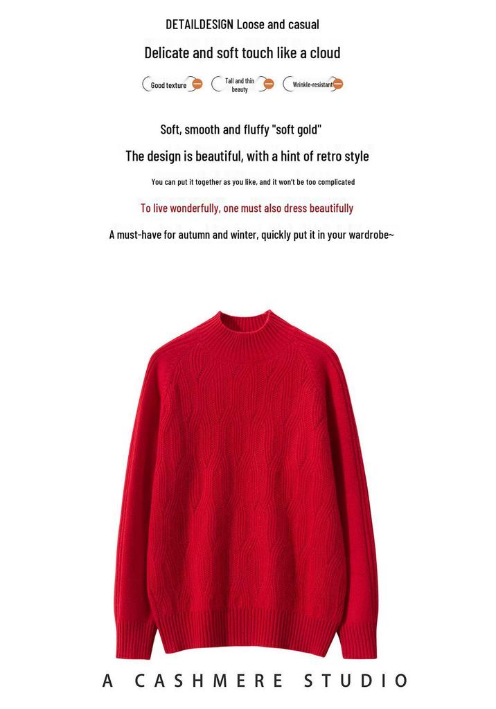 Women's Cashmere Slim-Fit Half-High Collar Pullover Sweater, Autumn/Winter 2023 Collection