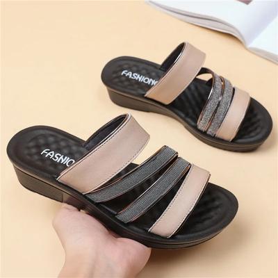 2025Shoes Woman Summer Sandals Women Leather Flat Comfortable Footwear Beach Slippers Women's Wedge Low Heels Shoes Mother Shoes