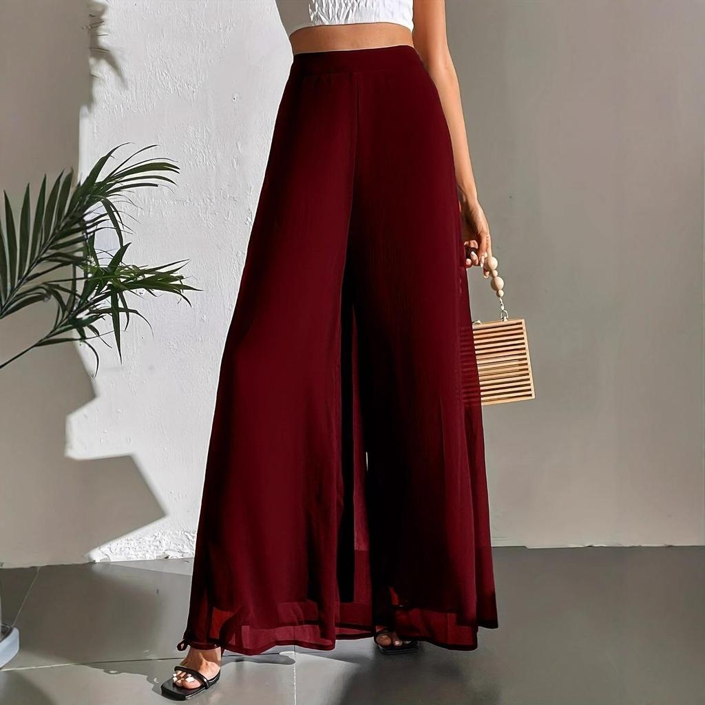 Women's Wide Leg Pants Casual Chiffon Loose Trousers for Summer