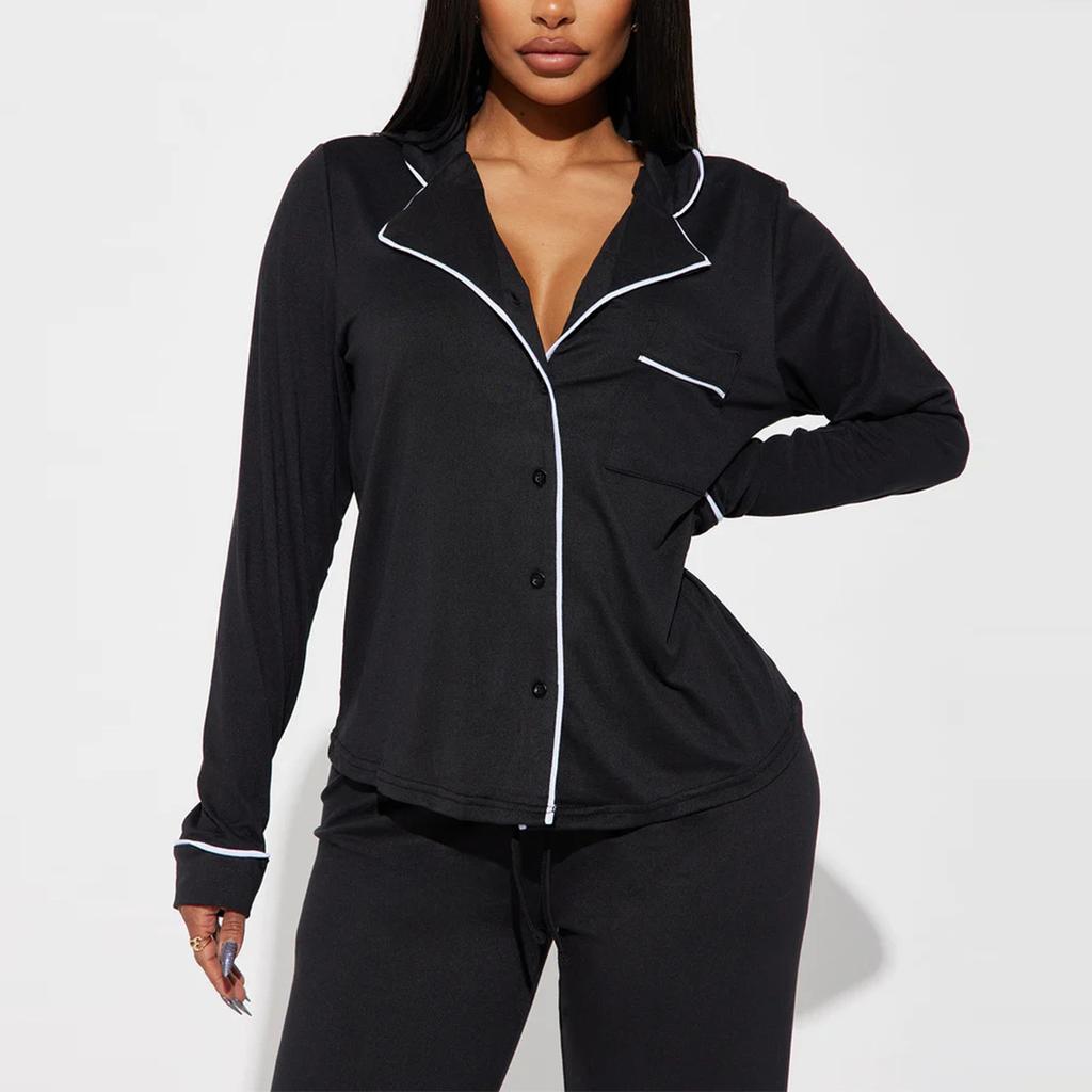 A Two-piece Set of Long-sleeved Shirts, Long Pants and Home Wear for Women In Autumn and Winter