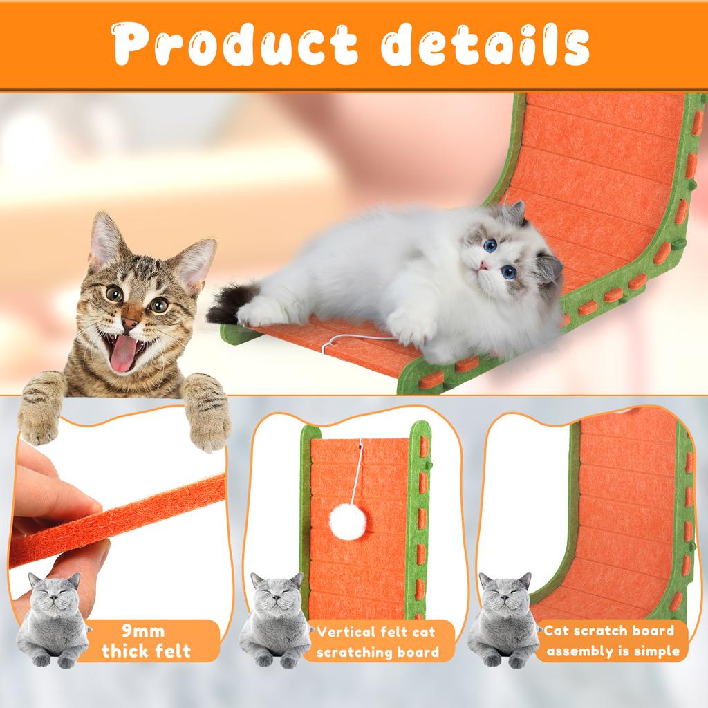 Felt Cloth Cat Scratch Pad L/T Shape Vertical Scratching Board With Interactive Ball Toy Wear-Resistant Pet Claw Sharpening Tool