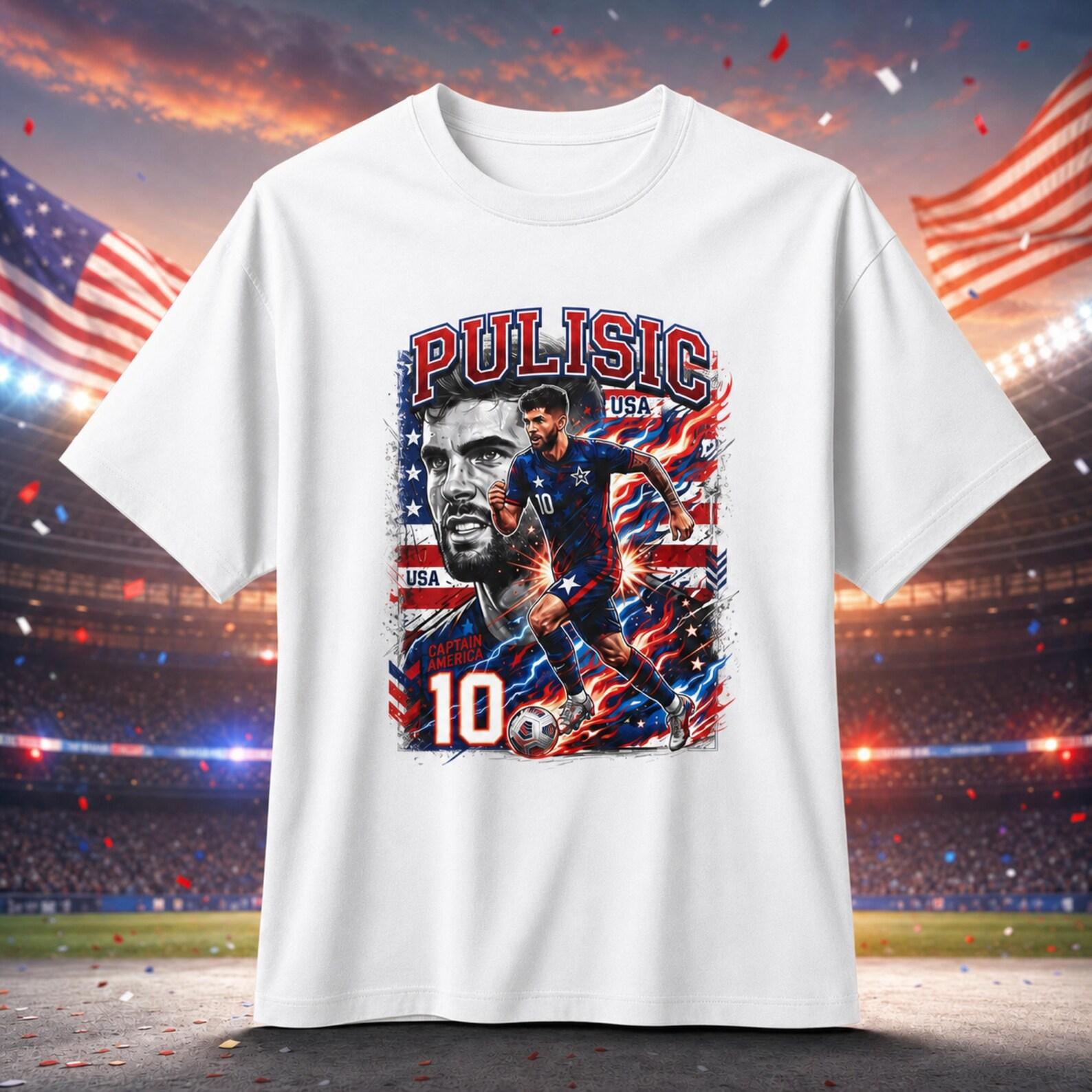 Christian Pulisic Graphic Tee, USA Soccer T-Shirt, Oversized Boxy Tee 4XL