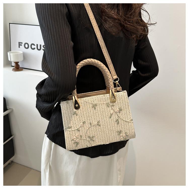 Korean Style Woven Straw Tote Bag Small Shoulder Crossbody Handbag for Women CLE