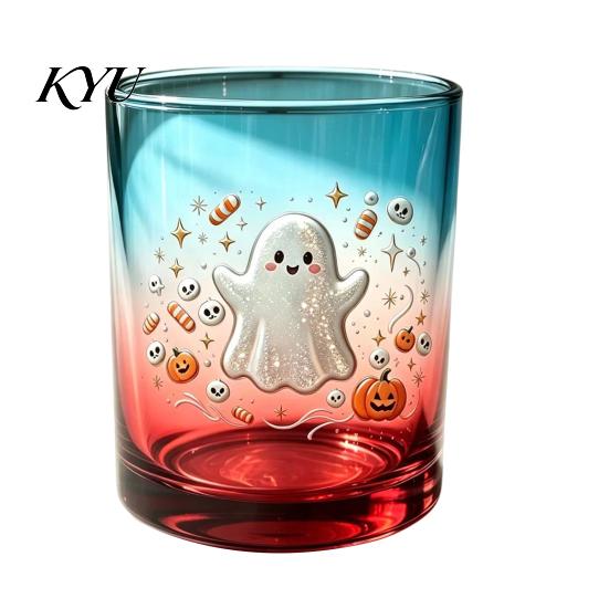 Spooky Pumpkin Party Cups Halloween Ghost Glass Cup, Colorful Gradient Aesthetic Tumbler with Decorative Holiday Drinkware Skull Print, Drinkware,