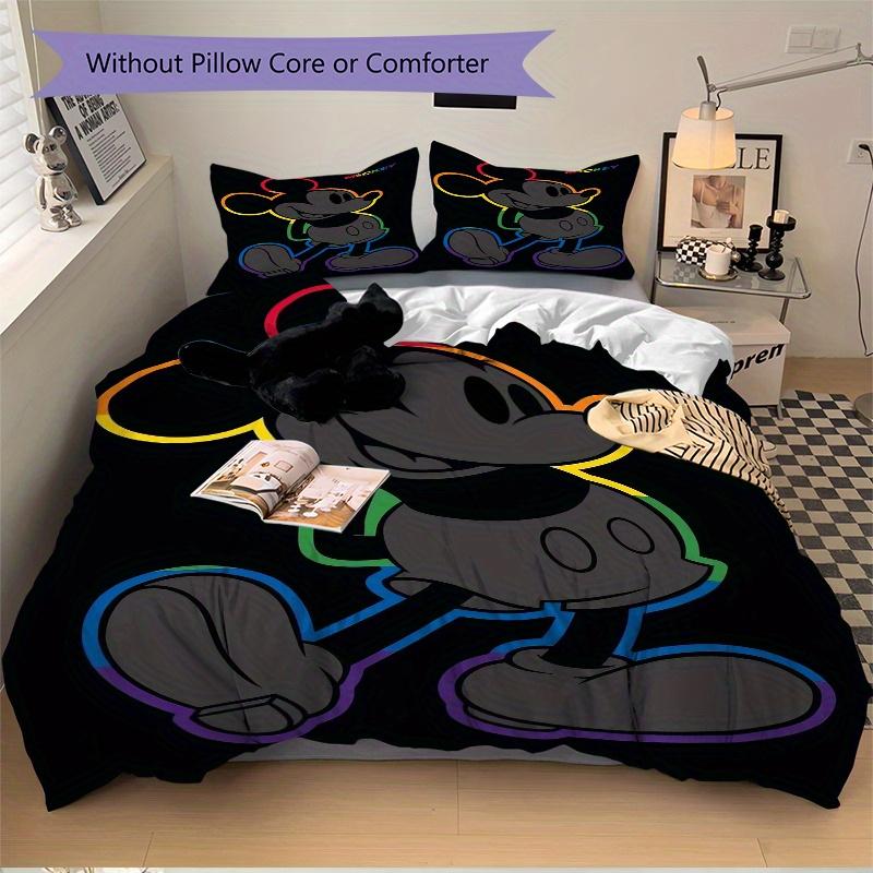 3pcs Happy Colorful Mickey Quilt Set Soft and Comfortable Bedroom, Guest Room and Dorm Decor Bedding Set F041