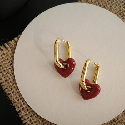 925 Sterling Silver Cute Red Heart Earrings for Women Girls Simple Smooth Love Hoop Earrings Fashion Geometric Earrings Party Round Ear Jewelry