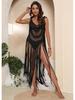 Hand-Crocheted European-American Beach Cover-Up Dress with Tassel and Hollow-Out Design
