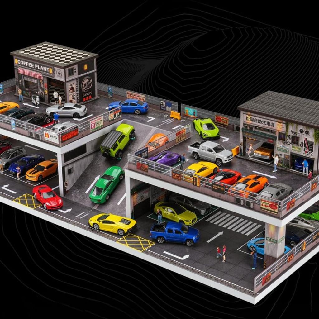 GarageLine Miniature Car Cafe Diorama Display Photography Streetscape Collection GL0004 1/64 Case, Background, Model, (green) [Used]