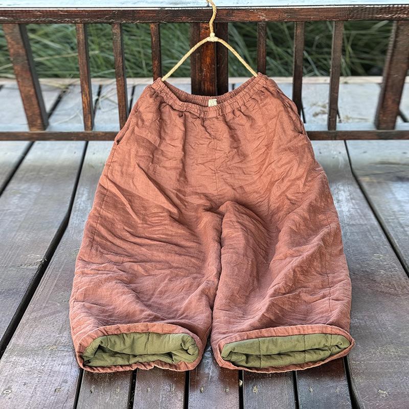 

Johnature Женские теплые брюки с широкими штанинами, эластичной талией, однотонные брюки, зимние карманы, свободные женские брюки M оранжевый